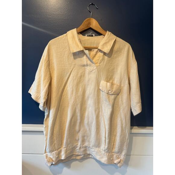Vintage | 100% Linen Beige Short Sleeve Polo | Size 10 - Picture 2 of 5